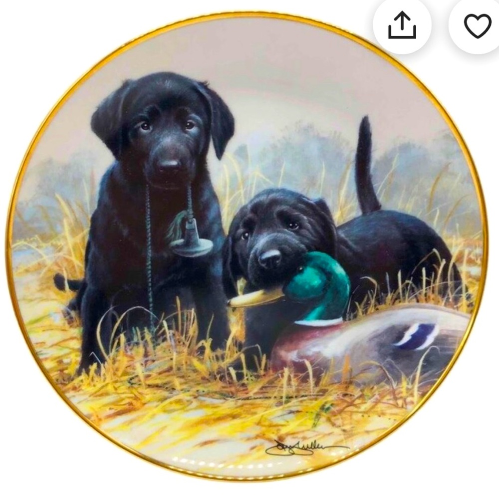 Vintage "Beginner's Luck" 2 Labrador Black Puppies Duck Hunting 1990s